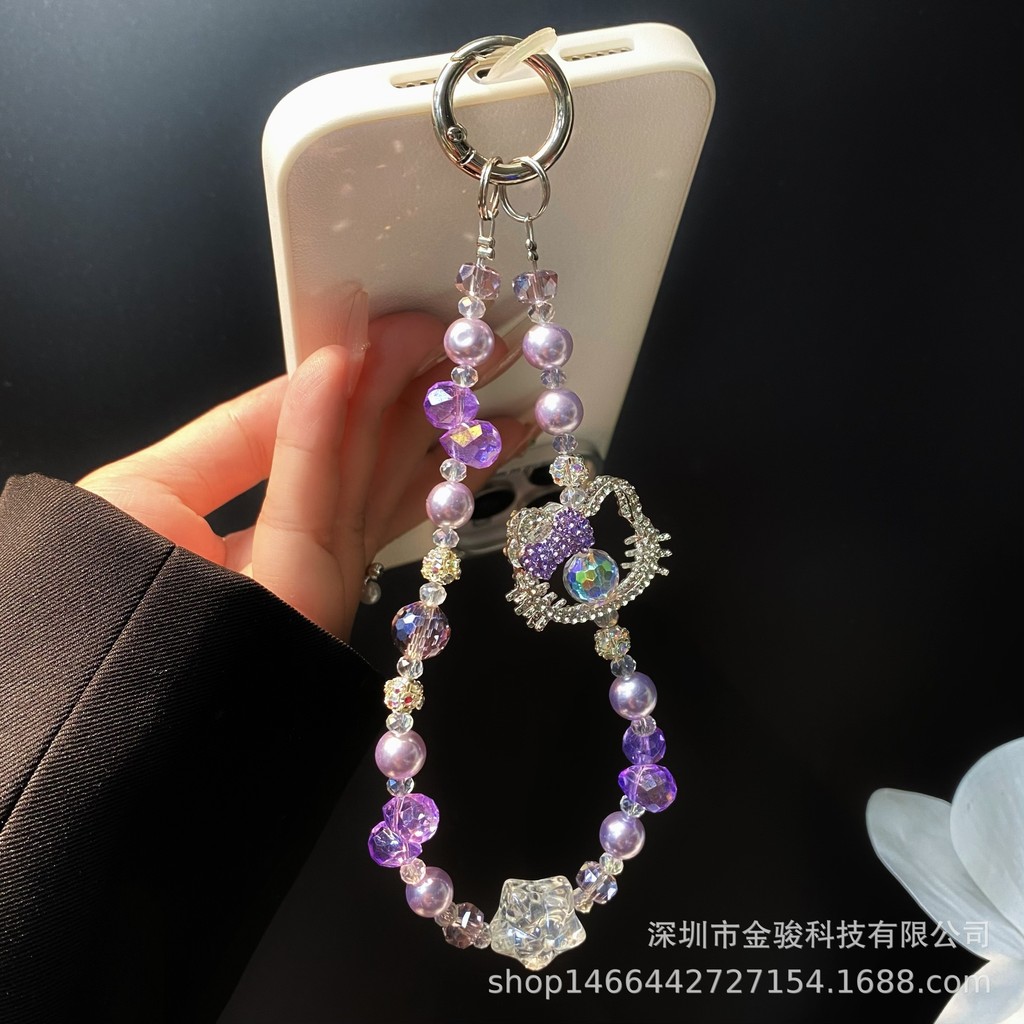Phụ kiện điện thoại di động Hoạt hình Kim cương giả dễ thương kt Cat Đính cườm Dây chuyền điện thoại di động ccd Dây buộc máy ảnh Dây buộc điện thoại di động Ngôi sao tự làm Dây buộc pha lê Chống thất lạc Điện thoại di động chống sốc phổ thông