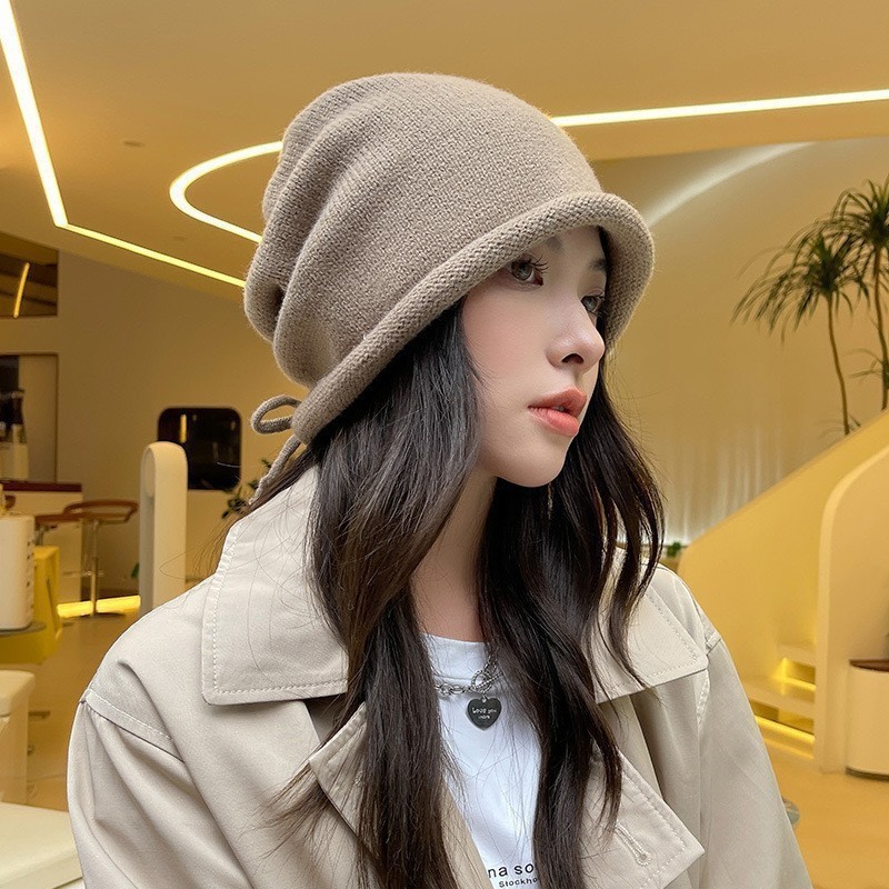 Mũ dệt kim Hàn Quốc có dây rút và bảo vệ tai, phù hợp cho mùa lạnh