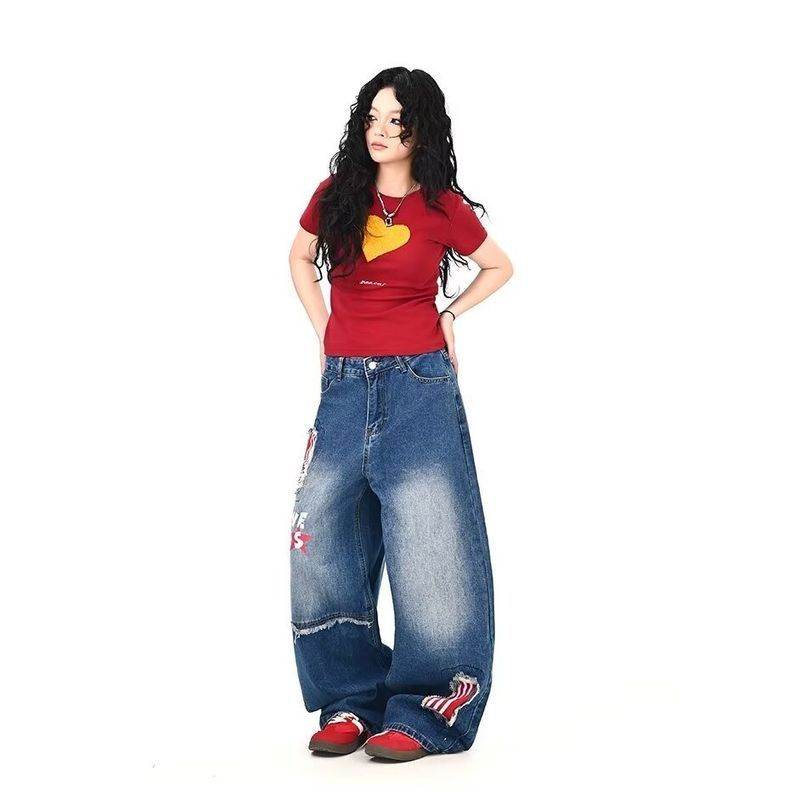 Quần Jean Nam Ống Rộng Phong Cách Nhật Bản, Thiết Kế Chắp Vá và Vintage Rách, Phù hợp cho Hàng Ngày