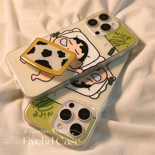Ins Fun Hoạt Hình Dễ Thương Crayon Shin-chan Giá Đỡ Lấp Lánh Bling Vỏ Cho iPhone 17 11 16 16E 15 14 13 12 Pro Xs Max XR X 7 8 6 Plus SE Vỏ Điện Thoại TPU Mềm Vỏ Bảo Vệ