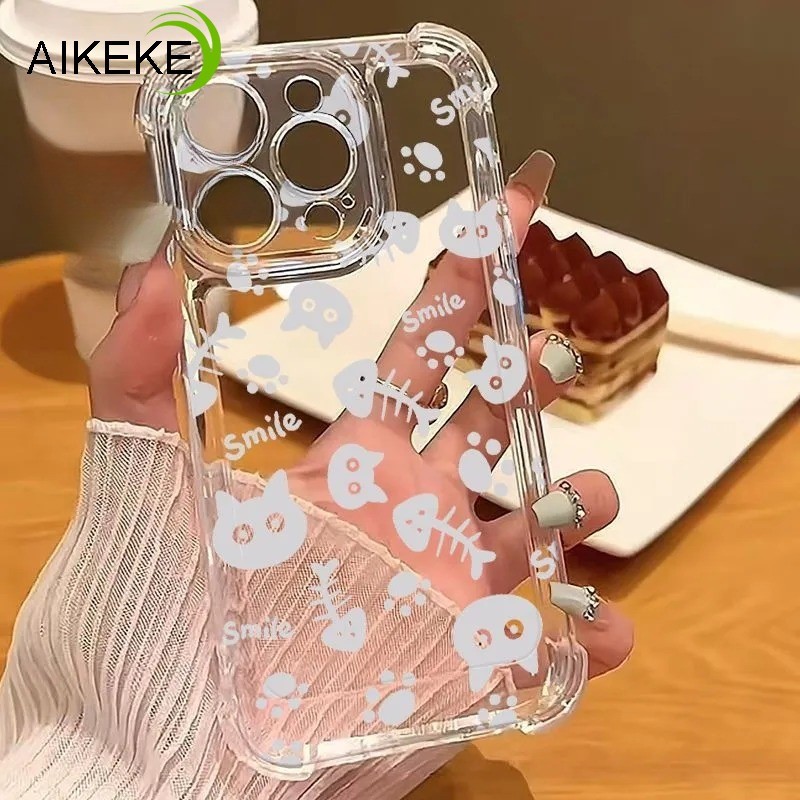 Ốp Điện Thoại Bốn Góc Xương Cá Vui Nhộn Cho Google Pixel 10 Pro XL 9A 9 Pro XL 8A 8 7 Pro 7A 6 Pro 6A 5 5A 4 XL 4A 3 3A XL 4G 5G Phim Hoạt Hình Mèo Chống Sốc Trong Suốt Mềm Mại Vỏ