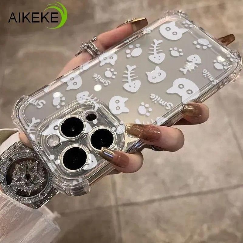 Ốp Điện Thoại Bốn Góc Xương Cá Vui Nhộn Cho Google Pixel 10 Pro XL 9A 9 Pro XL 8A 8 7 Pro 7A 6 Pro 6A 5 5A 4 XL 4A 3 3A XL 4G 5G Phim Hoạt Hình Mèo Chống Sốc Trong Suốt Mềm Mại Vỏ