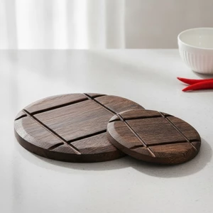 2 Miếng Gỗ Trivet Dày Đĩa Nóng Đứng Nồi Coaster Gỗ Chắc Chắn Bộ Đồ Ăn Chiều Cao Thấp Cho Bàn Ăn, Quầy Nhà Bếp