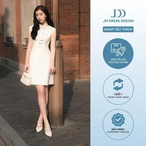 Đầm Xuân Hè Cổ Đức Tay Chờm Cổ Buộc Nơ 1S13.2601. Đầm Dáng A Monogram Thanh Lịch, Đầm Công Sở Phong Cách Preppy JM Dress