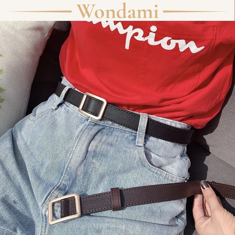 Dây Nịt Nữ Bản Nhỏ Khóa Vuông Không Lỗ Thắt Lưng Da Bò Dây Lưng Da Phối Váy Jean Retro