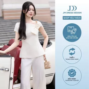 Áo Xuân Hè Cổ Lệch 2T17.2601, Áo Lệch Vai Form Dáng Ôm Eo Xoè Nhẹ, Kiểu Dáng Fitted Bodice Thanh Lịch Sang Trọng By JM