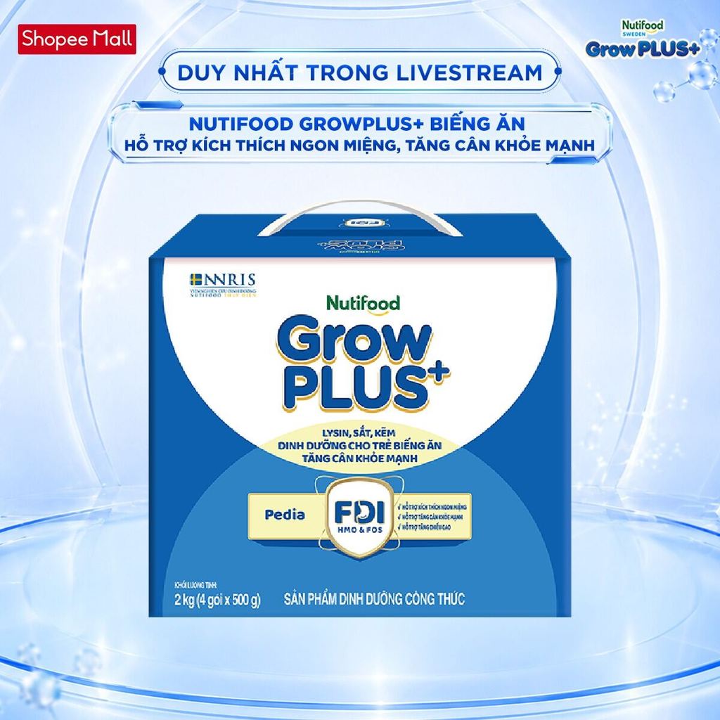 [Livestream KOL] Sữa Bột Nutifood GrowPLUS+ Biếng Ăn (Xanh) 1+ - Tăng Cân Khỏe Mạnh (Hộp 2 Kg)