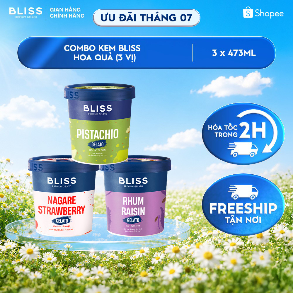 [Hỏa tốc HN/HCM] Combo kem BLISS HOA QUẢ HẠT (3 hộp x 473ml): Hạt Dẻ Cười, Rum Nho, Dâu Tây Nhật