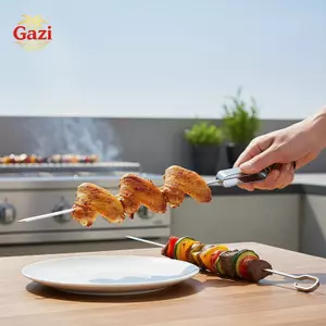 Xiên nướng Kabob có thể tái sử dụng 1 CÁI Thép không gỉ cấp thực phẩm phẳng có tay cầm bằng kim loại để cắm trại dã ngoại nướng [VN]
