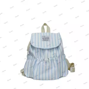 Ba lô sinh viên PYCOU, Ba lô đóng nắp Nylon dây rút sọc, Đơn giản nhẹ dung tích lớn Du lịch đa chức năng Daypack Teen Girl