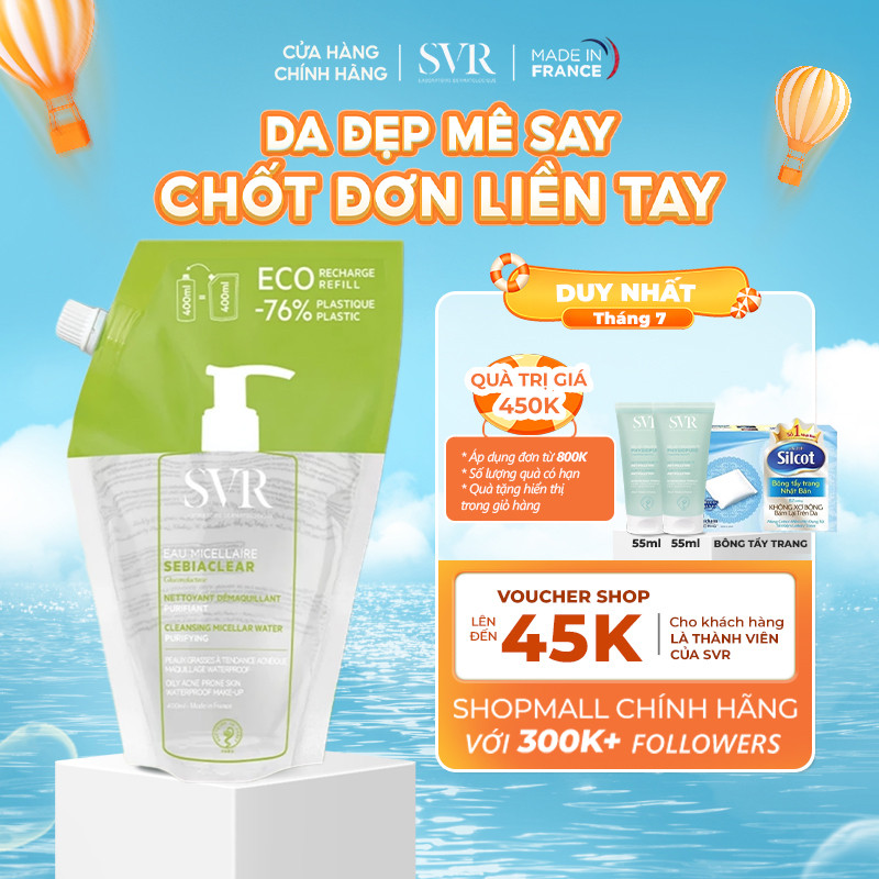 Nước tẩy trang sạch sâu loại bỏ dầu nhờn SVR Sebiaclear Eau Micellaire 400ml Refill