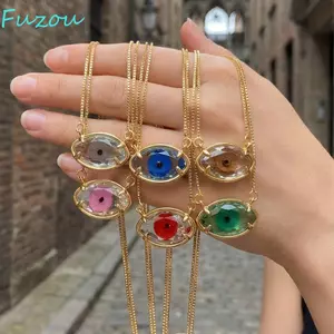 Vòng cổ mắt quỷ FUJIOU, Dây chuyền xương đòn mắt tinh tế có thể điều chỉnh, Trang sức mát mẻ Thời trang Dây chuyền áo len thủy tinh cổ điển