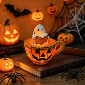 Linh hồn| Đèn ngủ màu cam ấm áp, Đèn ngủ Halloween với thiết kế bí ngô ma, Đèn nhựa bền để trang trí máy tính để bàn và tâm trạng tiệc lễ hội