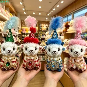 QEARY Búp bê cừu cho bé Tân Cương, Móc khóa cừu nhỏ phong cách sa mạc dễ thương Kawaii, Quà lưu niệm du lịch Mũ lông vũ dân tộc 16cm PP bông cừu móc khóa trang trí ba lô