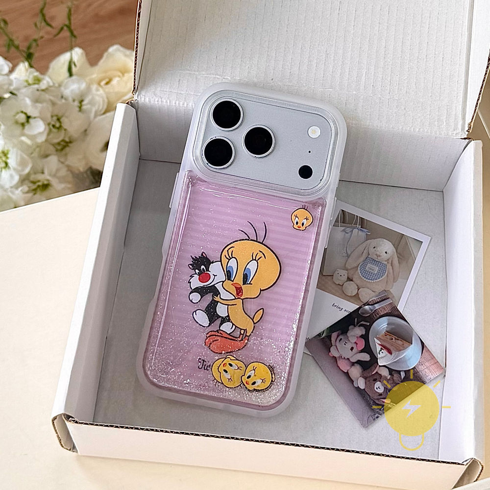 Phone Case For iPhone 17 Pro Max 16 15 14 13 TPU Stripe Quick-sand Aesthetic Korean Cute