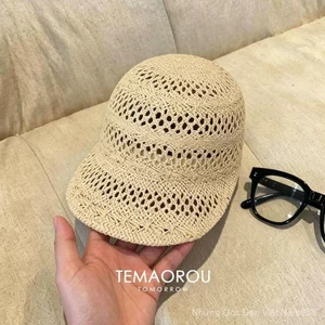 Tiền Cũ Rỗng Rơm Khâu Mũ Bóng Chày Nữ Mùa Hè Thoáng Khí Che Nắng Mặt Nhỏ Phong Cách Mới Mũ