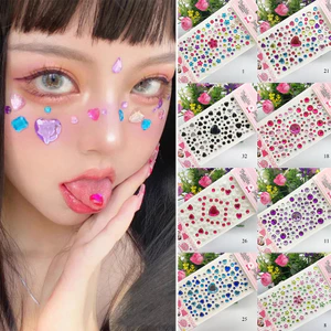 Tự Dính Mặt Kim Cương Giả Miếng Dán 3D Kim Cương Lông Mày Ngọc Hoa Trái Tim Đá Quý Thêu Sò Thủ Công Trang Trí Đảng Trang Điểm Cơ Thể DIY Làm Đẹp