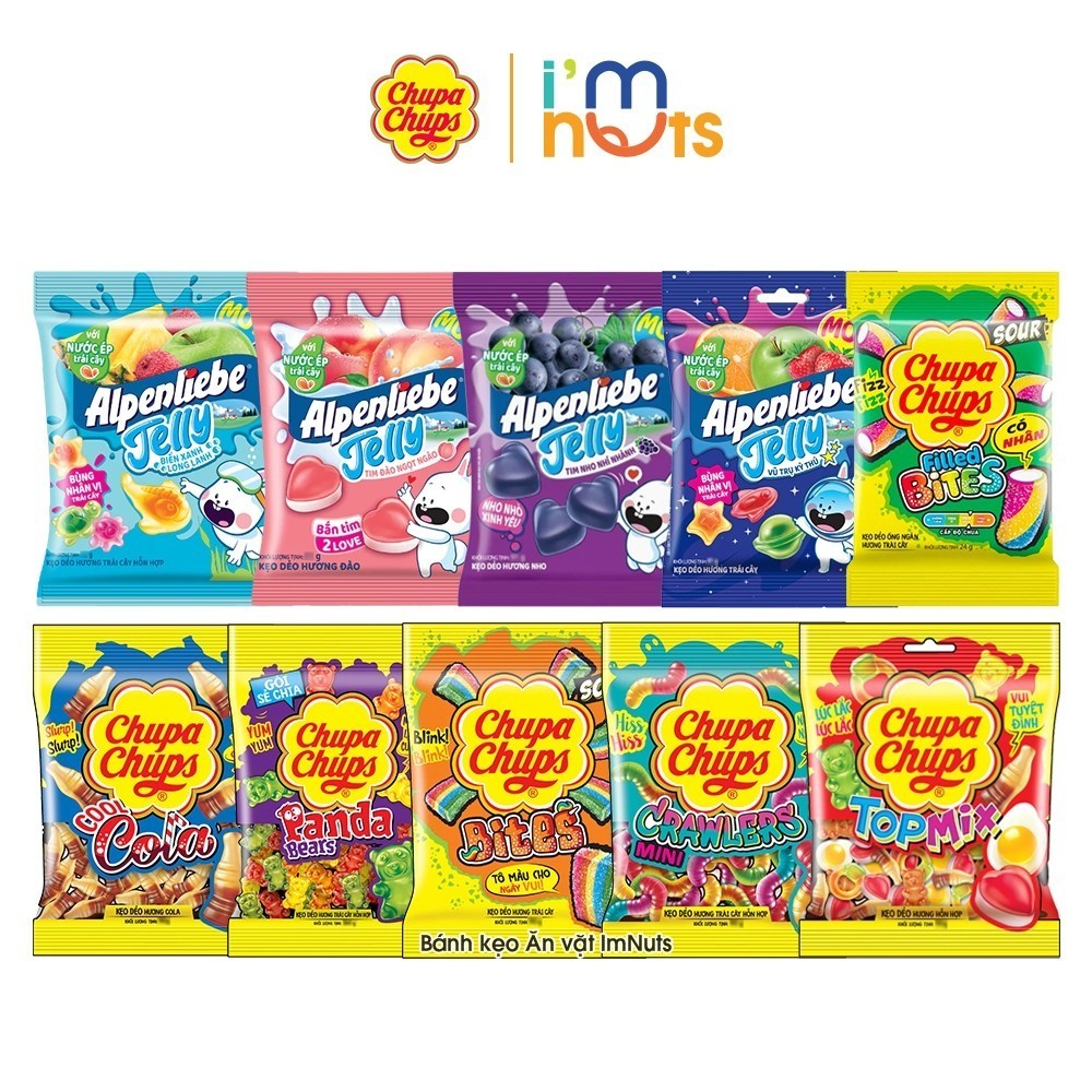 Combo Kẹo Dẻo Trái Cây 5 Gói Chupa Chups, Alpenliebe Jelly - Date Mới