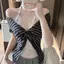 Áo thun ngắn tay sọc hai mảnh Pure Desire Style giả dành cho nữ mùa hè ren dây cổ chữ V Slim-Fit Slimm