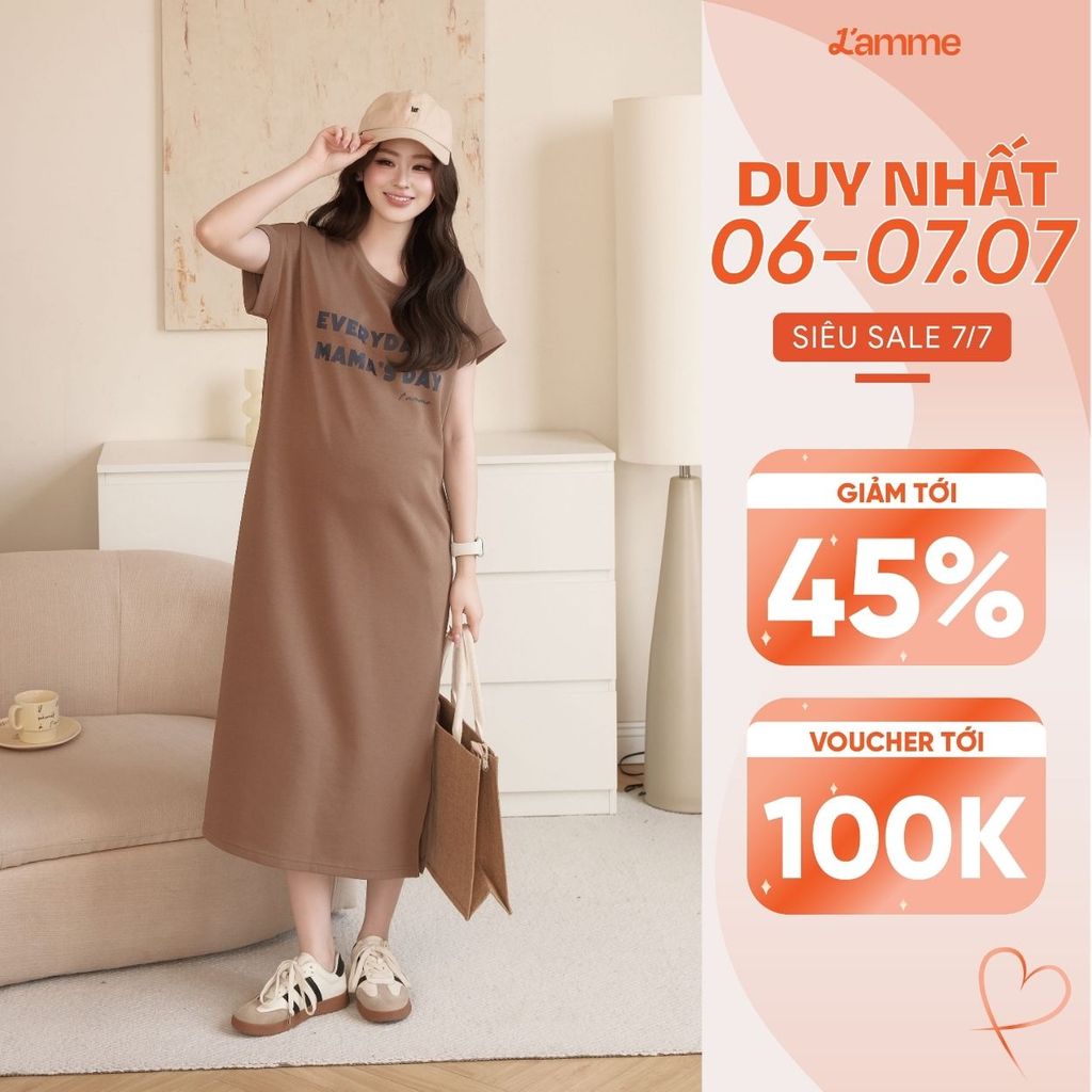 Váy Bầu, Đầm Bầu Dáng Suông MAMA DRESS Chất Liệu Cotton Double Face Dày Dặn, Thấm Hút Mồ Hôi - Lamme