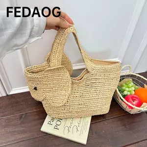 Túi Tote ống hút FEDAOG, Túi đeo vai dệt hình con voi, Quà tặng có thể gập lại Dung tích lớn Ví đi biển Sử dụng trên bãi biển