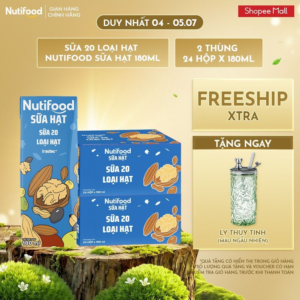 Combo 2 Thùng 24 Hộp Sữa 20 Loại Hạt Nutifood Sữa Hạt 180ml