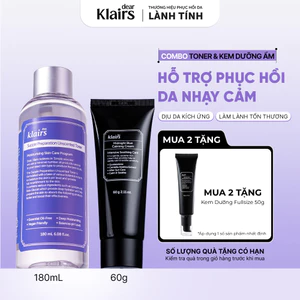 Combo Nước hoa hồng Dear, Klairs Supple Preparation Unscented Toner 180ml + Kem dưỡng Midnight Blue Calming 60g [FS]