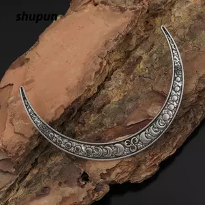 Kẹp tóc lưỡi liềm SHUPUN, Kẹp tóc mặt trăng cổ điển khắc tinh tế dài, Kết cấu thích hợp kim mát mẻ Kẹp tóc Viking hình lưỡi liềm Phụ kiện thời trang