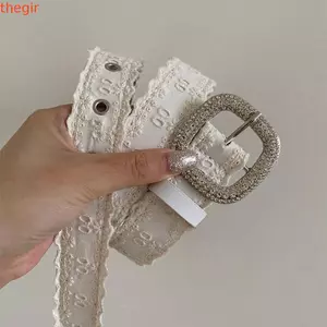 THEGIRL8B Ren, Da PU Vuông Khóa Kim Cương Giả Thắt Lưng, Vintage Cay Girl Y2K Nữ Dễ Thương Thắt Lưng Unisex
