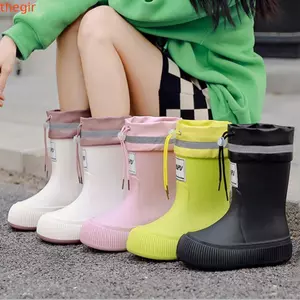 THEGIRL8B Giày Đi Mưa Nữ, Chống Trượt Chữ Hoạt Hình Giày Mưa, Dây Rút Thời Trang Dạo Phố Giày Giữa Chân Calf Galoshes Nữ