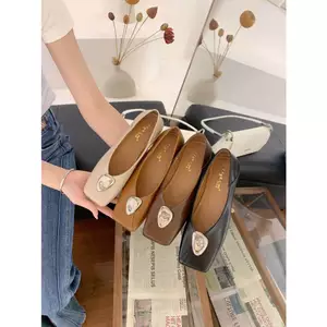 TT Phiên Bản Hàn Quốc Mũi Vuông Khóa Kim Loại Giày Ba Lê Nữ Giày Slip-On