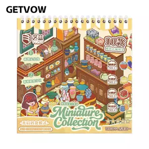 Nhãn dán phong cảnh GETVOW, Nhãn dán cảnh cửa hàng có thể định vị lại thiết kế Kawaii, Quà tặng Nhãn dán cắt sẵn ràng buộc xoắn ốc Họa tiết hoạt hình Nhãn dán phong cảnh Vật tư tạp chí