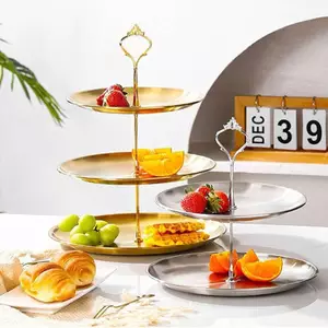 Doutie 2 / 3 Lớp Khay Bánh Inox, Bánh, Đĩa Ốc, Sinh Nhật, Tiệc Cưới Món Tráng Miệng Đứng, Bàn Món Tráng Miệng Đế Trưng Bày VN