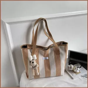 SQ11 Túi Tote vải thanh lịch dung tích lớn dành cho nữ Túi đeo vai phong cách lười biếng Túi xách sọc thông thường