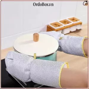ORDOBOX Găng tay làm sạch công việc nhà, Găng tay rửa chén kéo dài làm sạch gia đình, Bàn chải bát chống thấm nước Găng tay bạc làm sạch dày