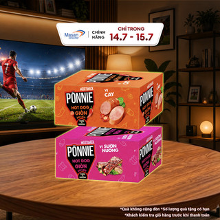 [LS] Combo 2 Hộp Pönnie Hotdog Giòn Vị Sườn Nướng Và Vị cay (2 Hộp 40 Cây x 28G)