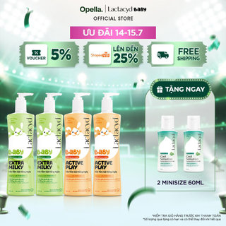 Bộ 2 Chai Sữa Tắm Gội Trẻ em Lactacyd Baby Active Play 500ml +2 Chai Lactacyd Baby Extra Milky 500ml
