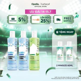 Bộ 2 chai Sữa Tắm Gội Trẻ Em Lactacyd Baby Gentle Care 250ml + 1 Dung Dịch Vệ Sinh Lactacyd Odor Fresh 250ml