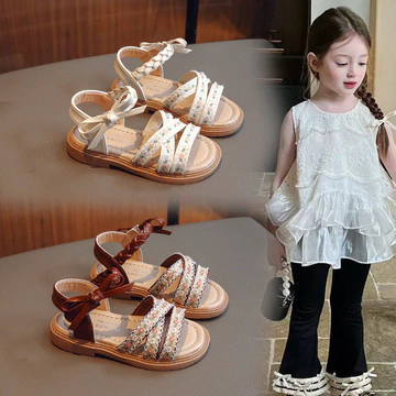 | sandals for girls | women's sandals ✱Giày Sandal Bé Gái Mùa Hè 2026 Phong Cách Mới Họa Tiết Giày Công Chúa Phiên Bản Hàn Quốc Nơ Bò Tendon Đế Bằng Trẻ Em Giày Đi Biển Hợp Thời Trang✣