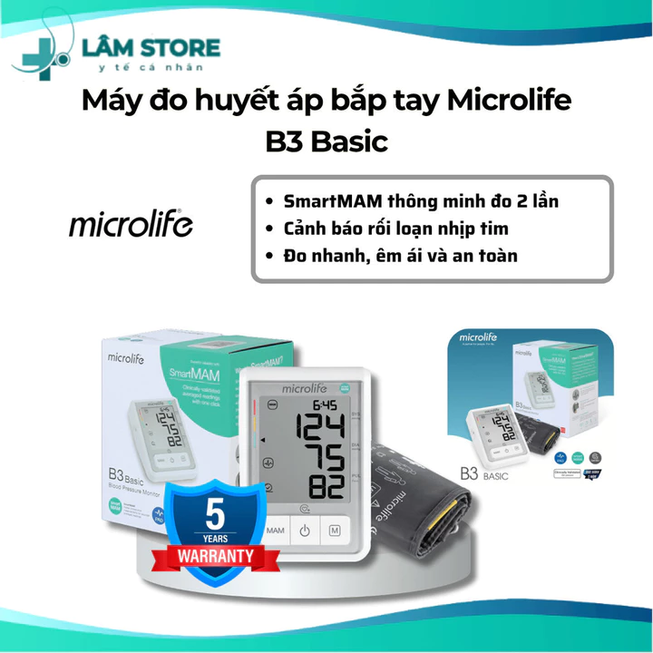Máy đo huyết áp Microlife B3 Basic bắp tay dễ sử dụng, đo thông minh