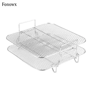 Giá đỡ nồi chiên không khí Fonowx 2 giá đựng nước có thể xếp chồng lên nhau bằng thép không gỉ 304 Giỏ chiên không khí Giá bánh mì nướng Phụ kiện nồi chiên không khí