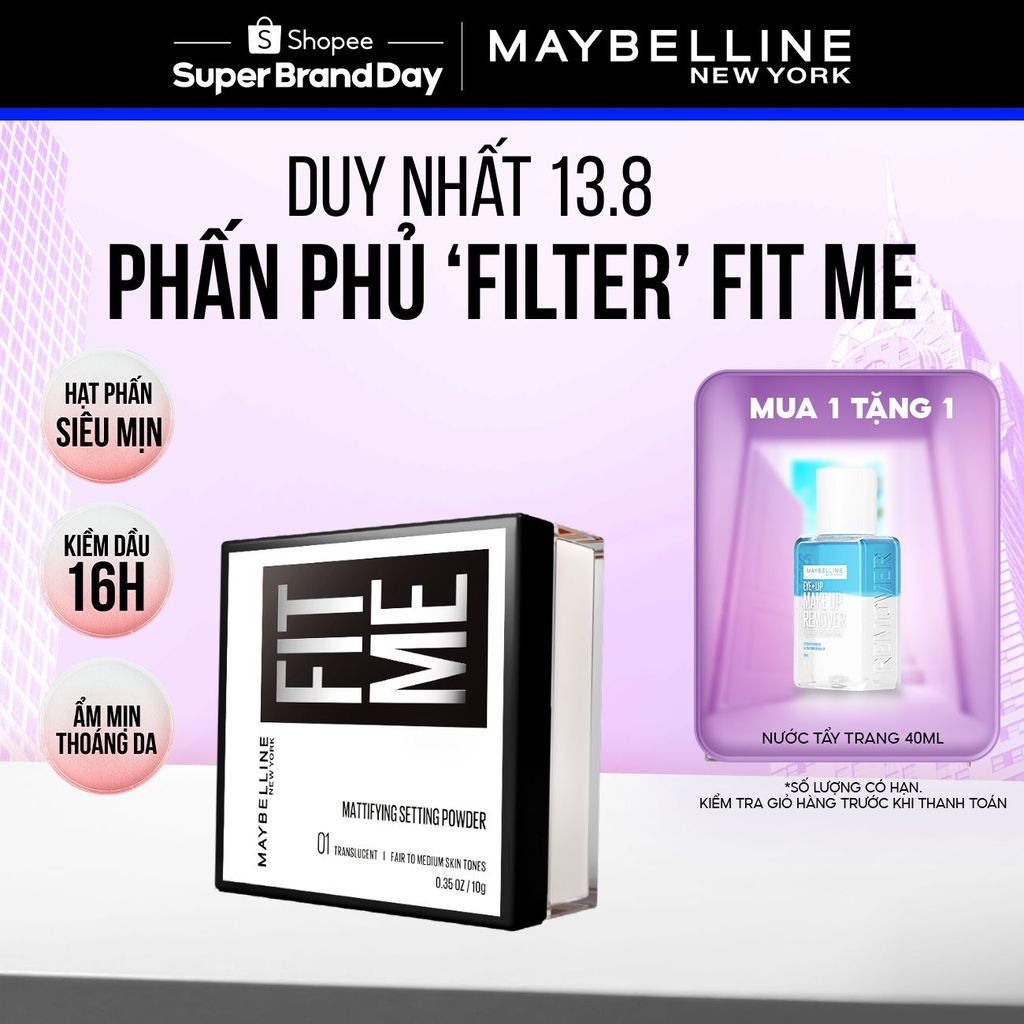 Phấn phủ bột "filter" cà da, kiềm dầu, chống nước, lâu trôi 16H Fit Me Mattifying Setting Powder Maybelline New York 10g