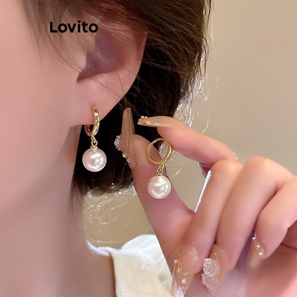 Lovito Bông Tai Ngọc Trai Thanh Lịch Kiểu Hàn Quốc Dành Cho Nữ LFA02069