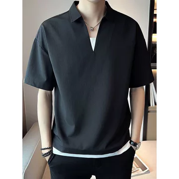 áo nam có cổ áo thun có cổ Áo thun polo lụa lạnh mùa hè áo thun cộc tay áo nam mẫu mỏng thời trang áo nam tay lỡ cổ chữ V áo thun nam đẹp trai