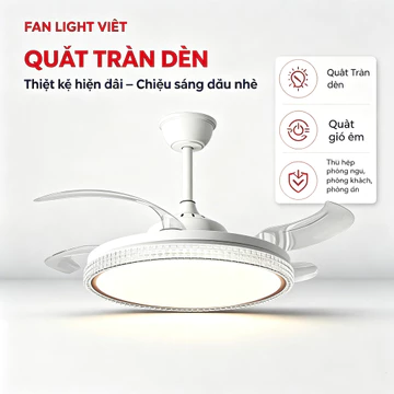 Quạt Trần Đèn Cánh Cụp Pha lê, Quạt Trần Đèn LED Cánh Ẩn Điều Khiển Từ Xa, 6 Tốc Độ Gió, 3 Chế Độ Đèn