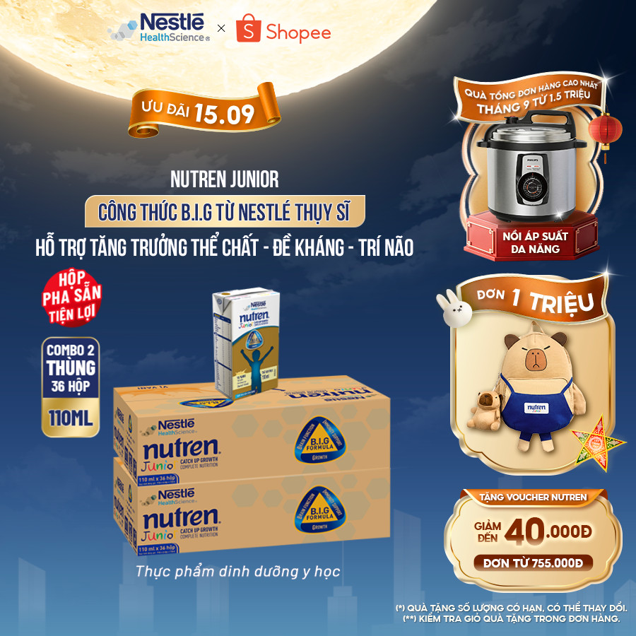 Bộ 2 Thùng 36 Hộp Sữa Pha Sẵn NESTLÉ NUTREN JUNIOR Thụy Sĩ Công Thức BIG Tăng Trưởng 110ML