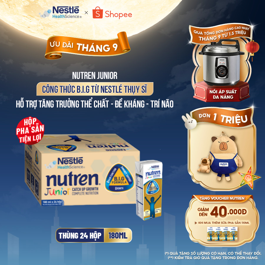 Thùng 24 Hộp Sữa Pha Sẵn NESTLÉ NUTREN JUNIOR Thụy Sĩ Công Thức BIG Tăng Trưởng 180ML