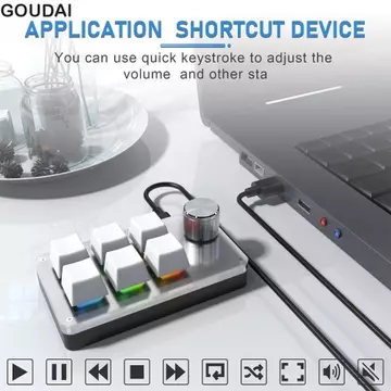 Bàn phím lập trình tùy chỉnh Mini GOUDAI, Bàn phím chơi game có dây USB RGB, Bàn phím Macro Trao đổi nóng 6 phím 1 núm Bàn phím cơ chơi game