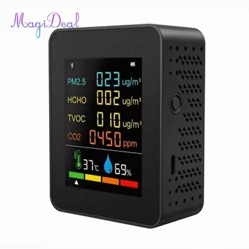 MagiDeal Six6-in-1 Cảm biến chất lượng không khí đa chức năng PM2.5 Formaldehyde TVOC CO2 Máy đo CO2 Cảm biến CO2 Máy đo chỉ số chất lượng không khí trong nhà