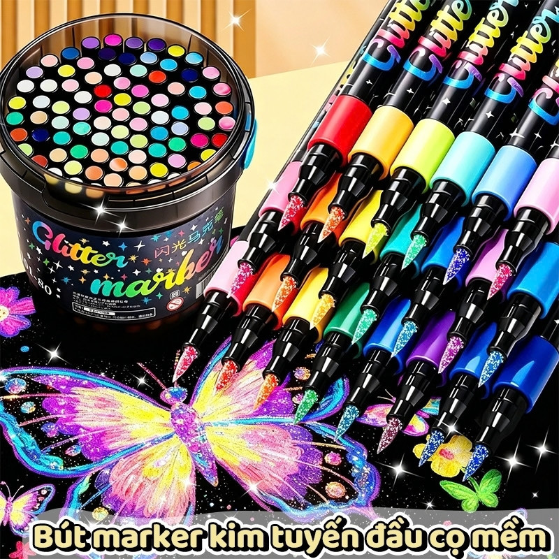 Màu Acrylic Marker Lấp Lánh Dụng Cụ Học Vẽ Mỹ Thuật Cho Bé Bút Lông Màu Cao Cấp Ngòi Brush Hộp 36/48/60 Màu  Sáng Tạo